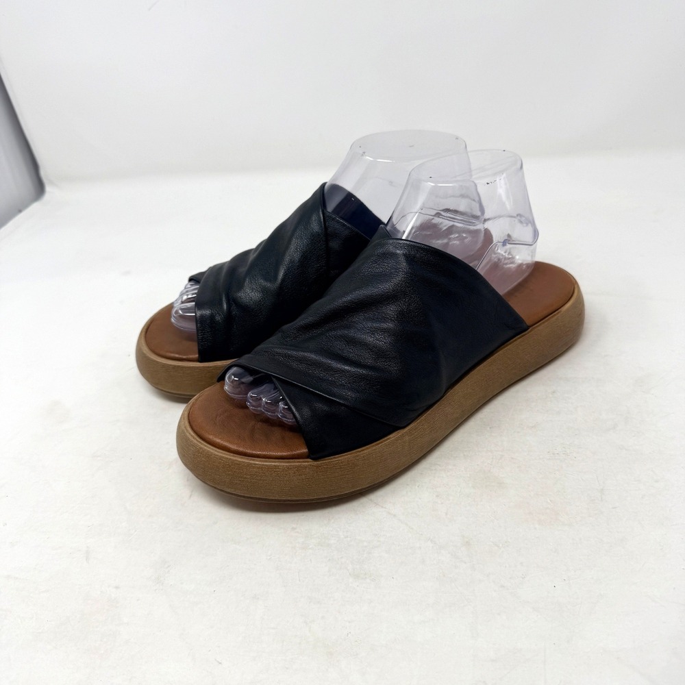 Bueno Leather Platform Slide Sandals Black 40 Minimalist Casual Chic Comfort